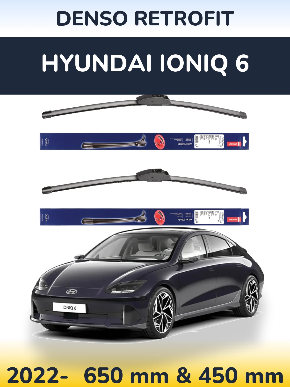 Комплект передніх щіток Denso Retrofit 650 & 450 мм для Hyundai IONIQ 6 2022-2026