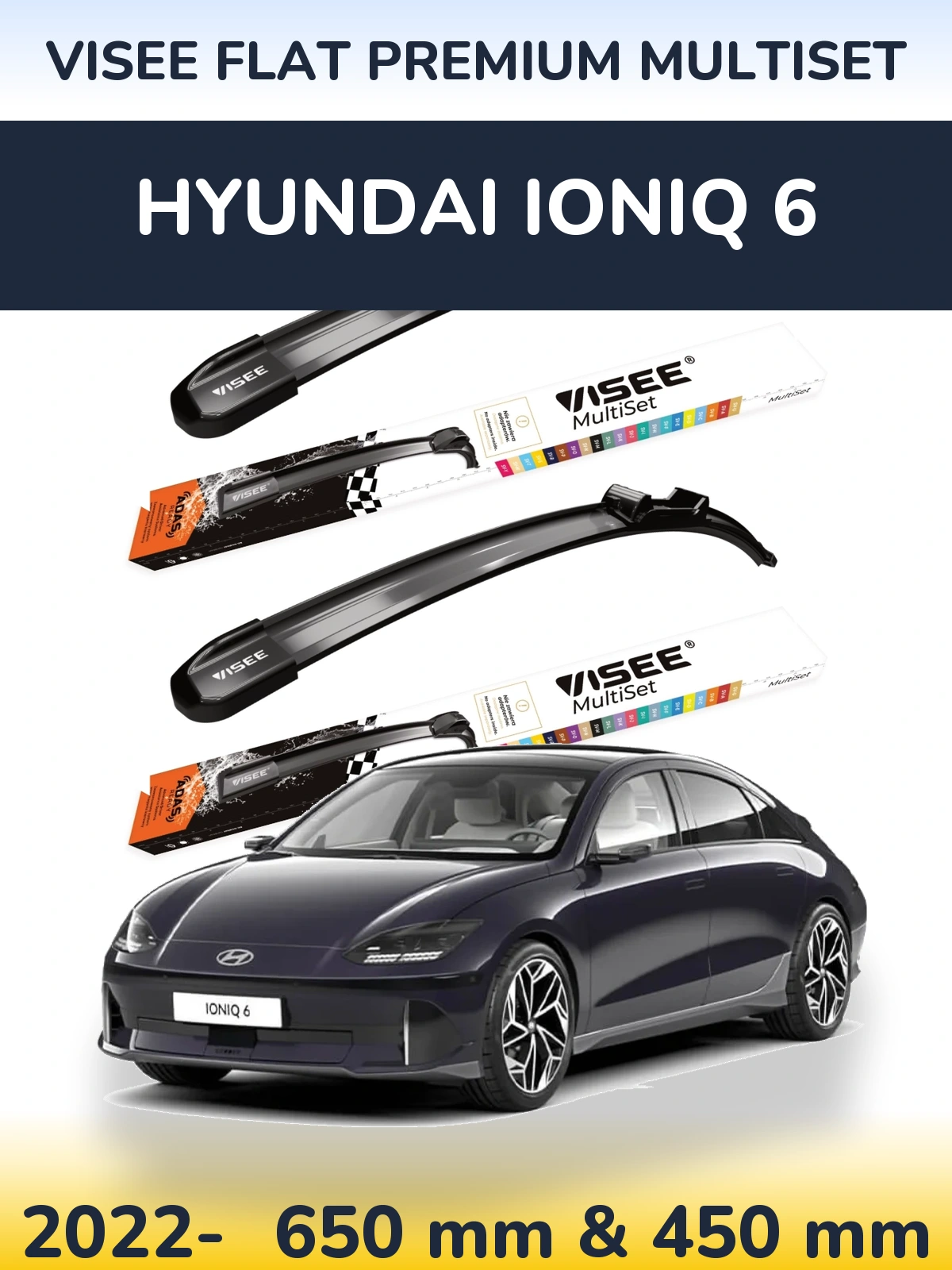 Front wiper blade set VISEE FLAT PREMIUM MultiSet 650 & 450 mm for Hyundai IONIQ 6 2022-2026