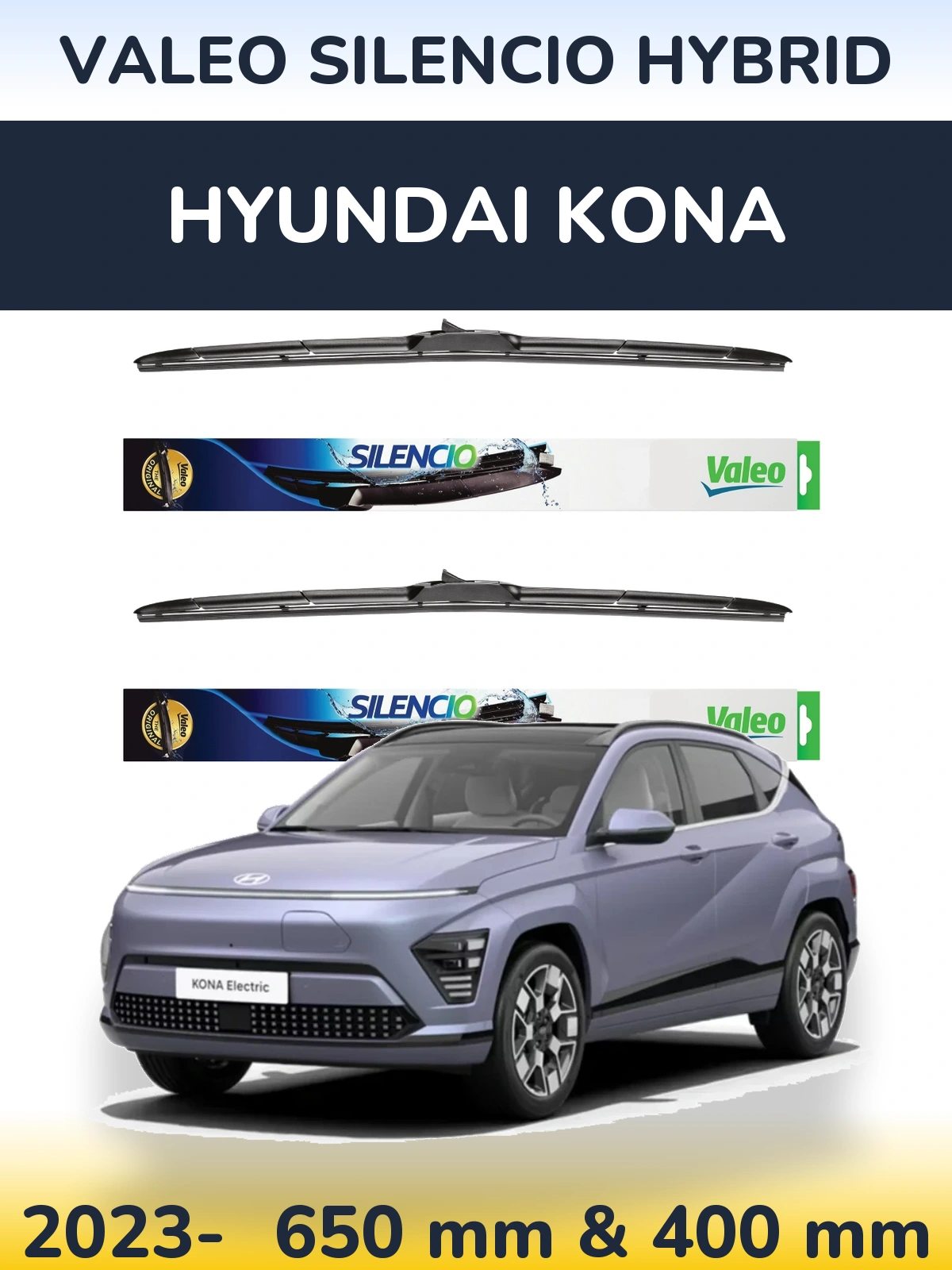 Front wiper blade set Valeo Silencio Hybrid 650 & 400 мм for Hyundai Kona 2023-2026