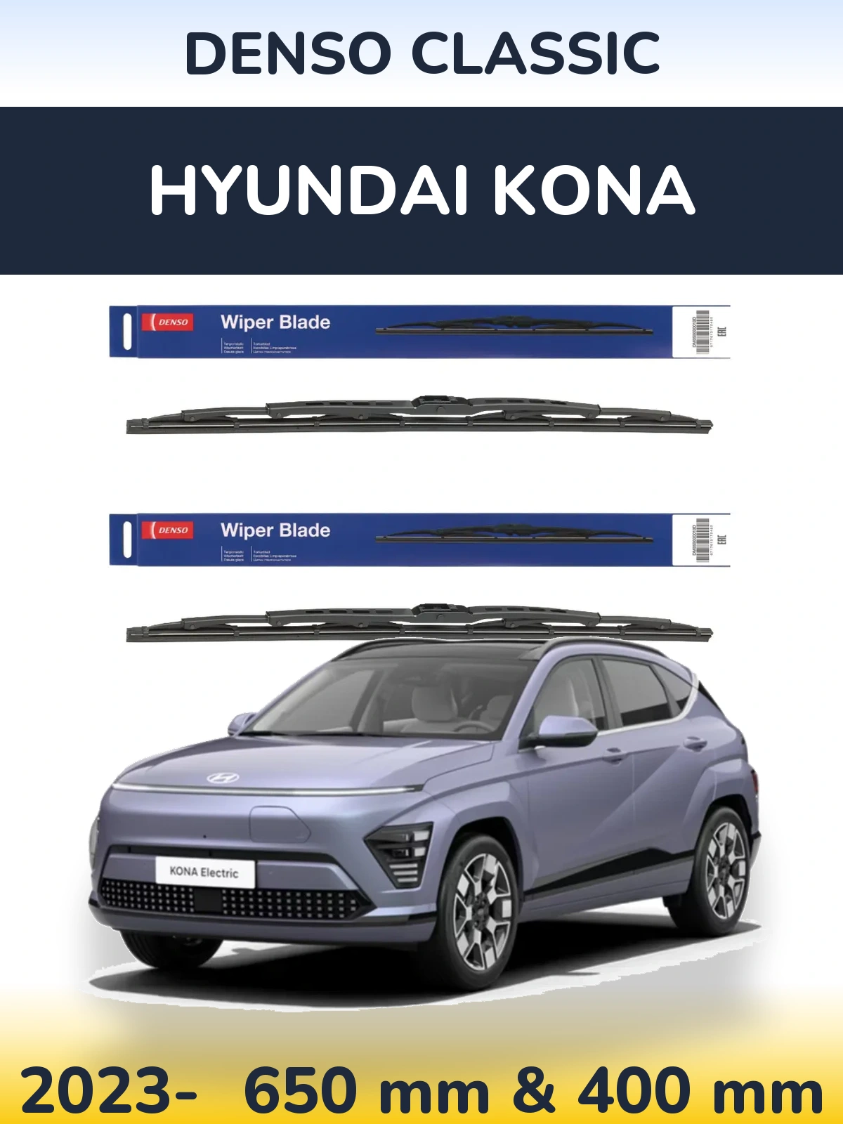 Front wiper blade set Denso Classic 650 & 400 mm for Hyundai Kona 2023-2026