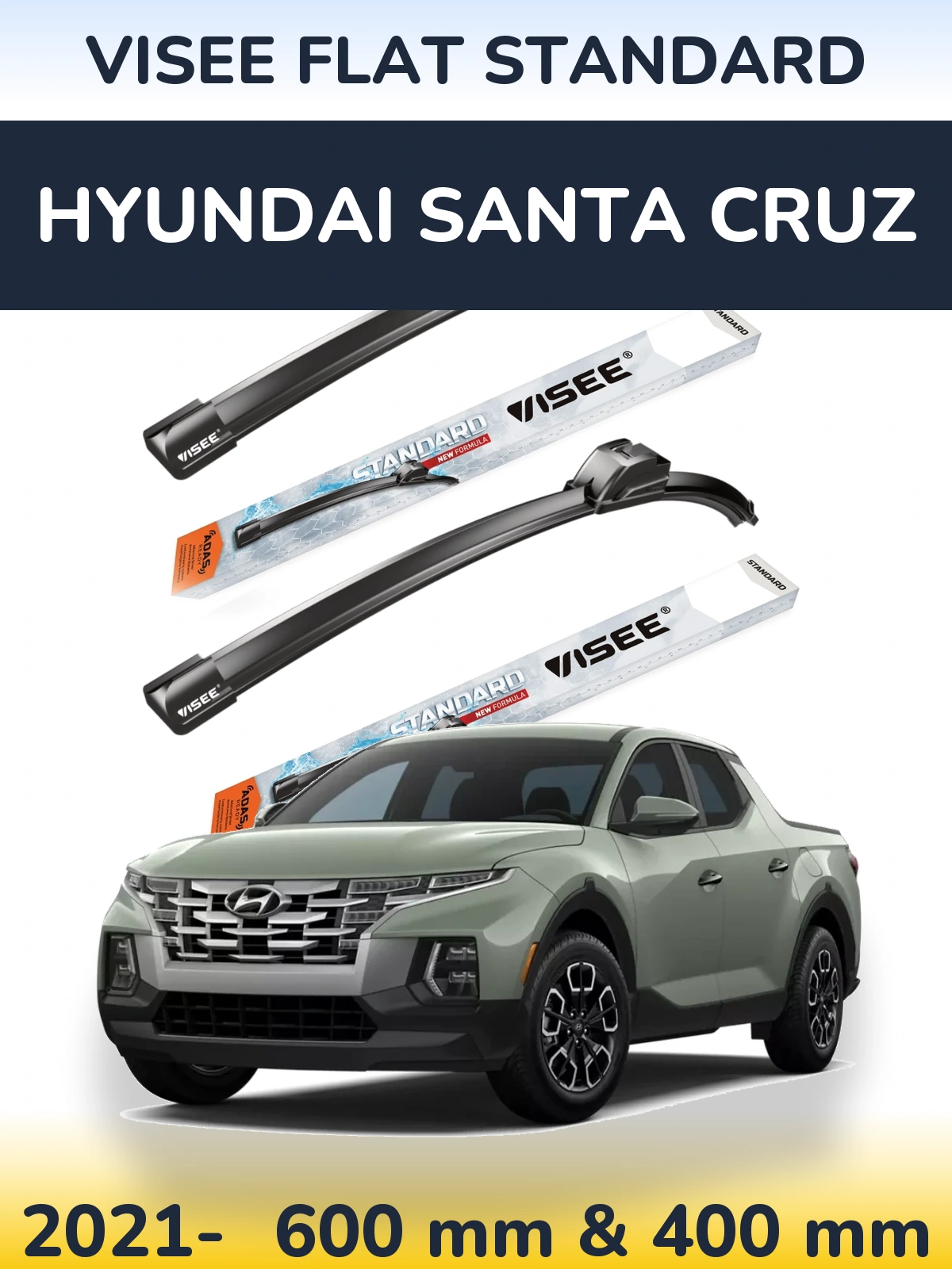 Front wiper blade set VISEE FLAT STANDARD 600 & 400 мм for Hyundai Santa Cruz 2021-2026