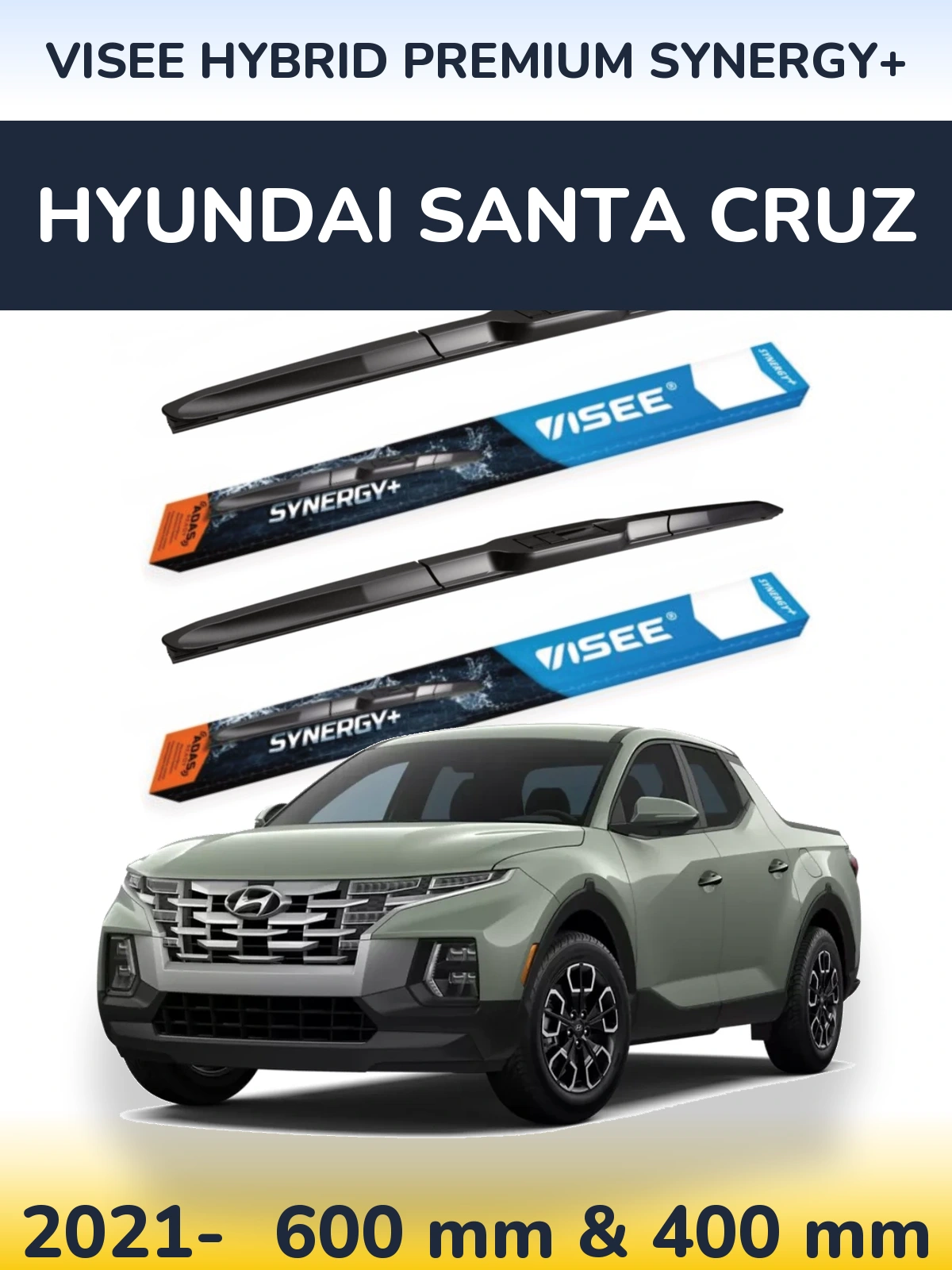 Комплект передних дворников VISEE HYBRID PREMIUM SYNERGY+ 600 & 400 мм для Hyundai Santa Cruz 2021-2026