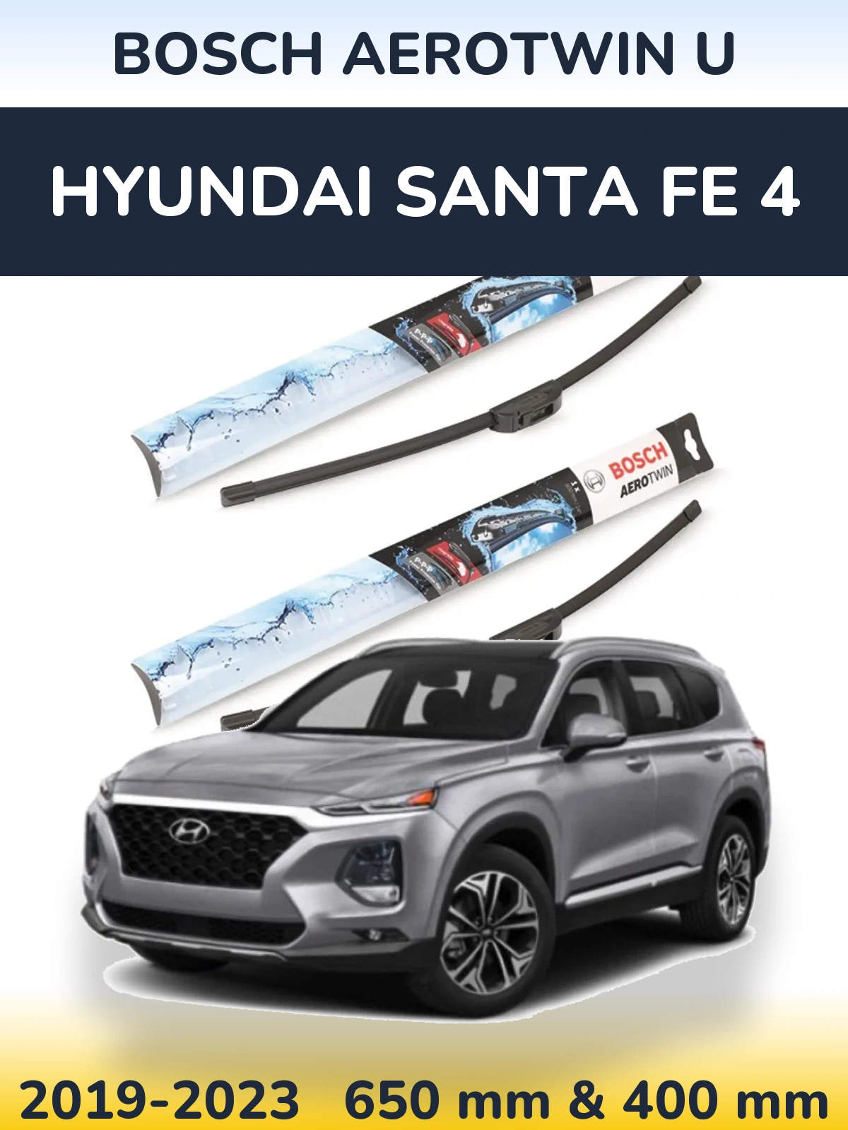 Front wiper blade set BOSCH AeroTwin U 650 & 400 мм for Hyundai Santa Fe 4 2019-2023