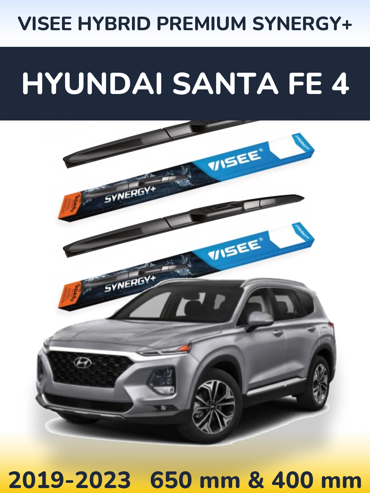 Front wiper blade set VISEE HYBRID PREMIUM SYNERGY+ 650 & 400 мм for Hyundai Santa Fe 4 2019-2023