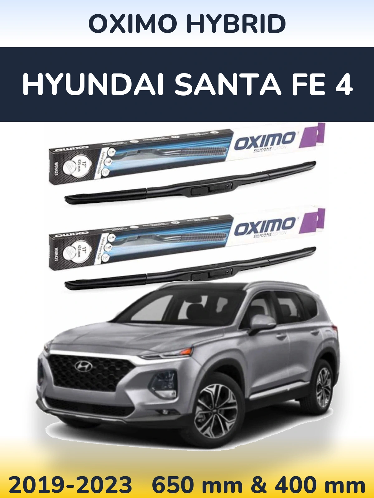 Комплект передних дворников Oximo Hybrid 650 & 400 мм для Hyundai Santa Fe 4 2019-2023