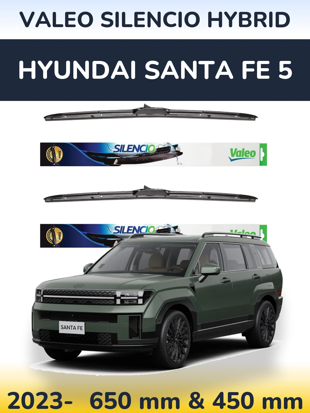 Front wiper blade set Valeo Silencio Hybrid 650 & 450 mm for Hyundai Santa Fe 5 2023-2026