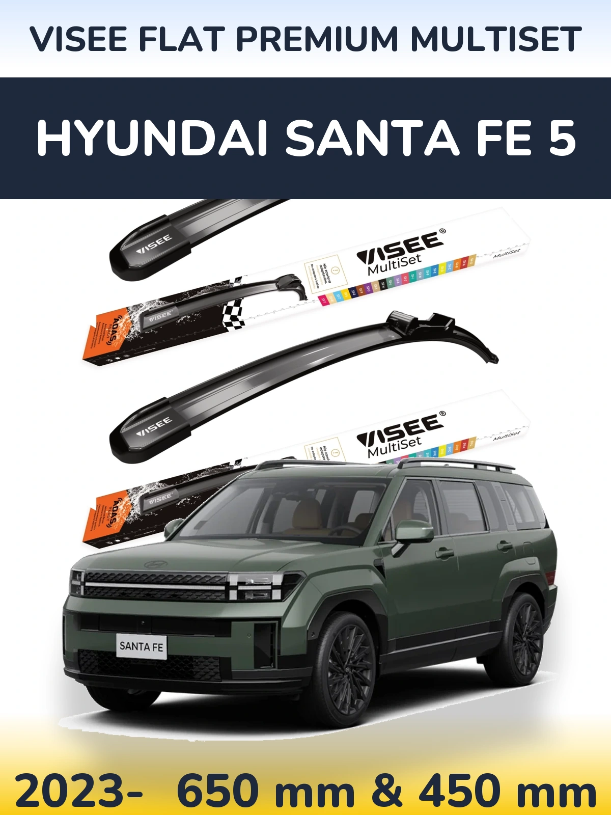 Front wiper blade set VISEE FLAT PREMIUM MultiSet 650 & 450 mm for Hyundai Santa Fe 5 2023-2026