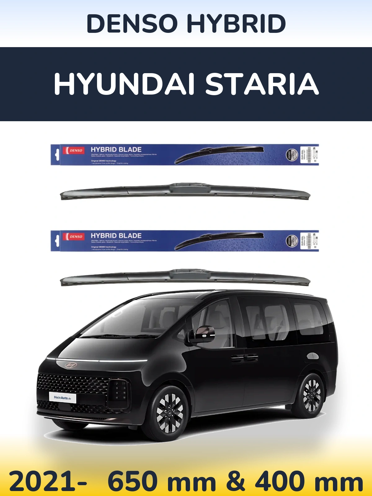 Front wiper blade set Denso Hybrid 650 & 400 mm for Hyundai Staria 2021-2026