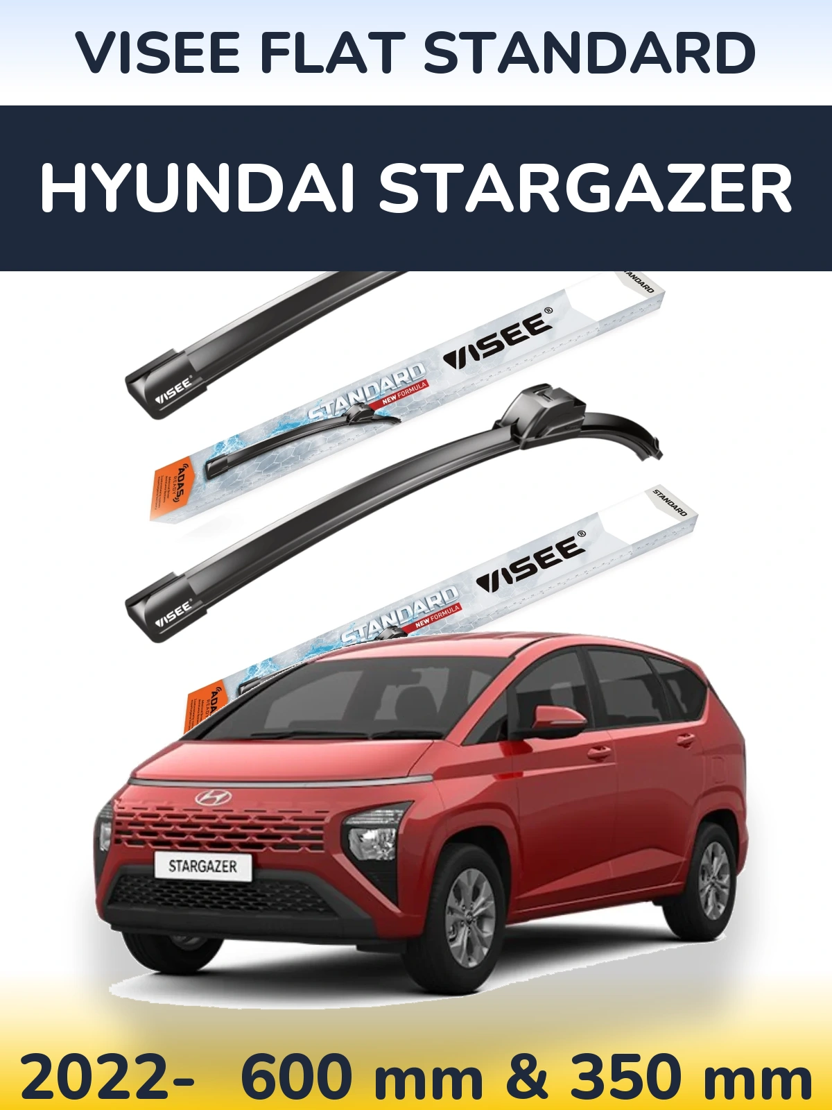 Front wiper blade set VISEE FLAT STANDARD 600 & 350 мм for Hyundai Stargazer 2022-2026