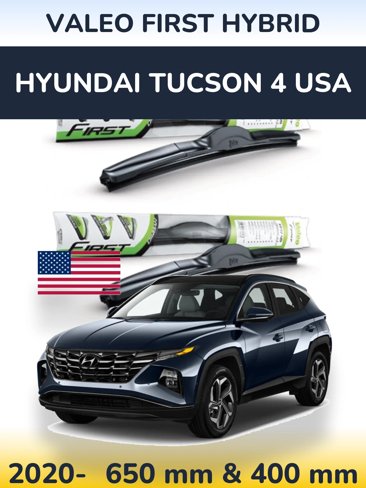 Комплект передних дворников Valeo First Hybrid 650 & 400 мм для Hyundai Tucson 4 USA 2020-2026