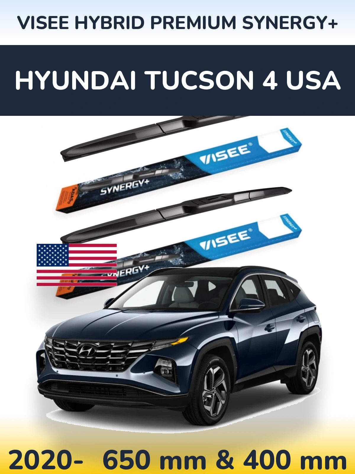 Комплект передніх щіток VISEE HYBRID PREMIUM SYNERGY+ 650 & 400 мм для Hyundai Tucson 4 USA 2020-2026
