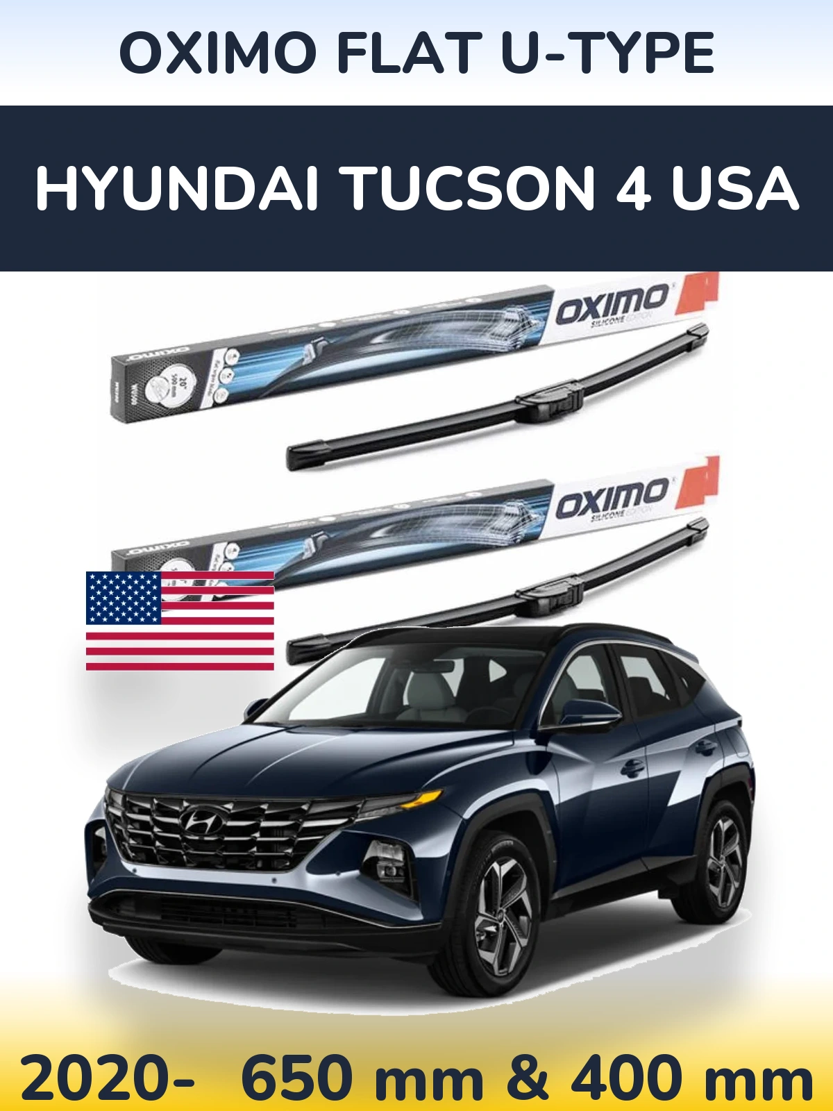 Комплект передніх щіток Oximo Flat U-type 650 & 400 мм для Hyundai Tucson 4 USA 2020-2026