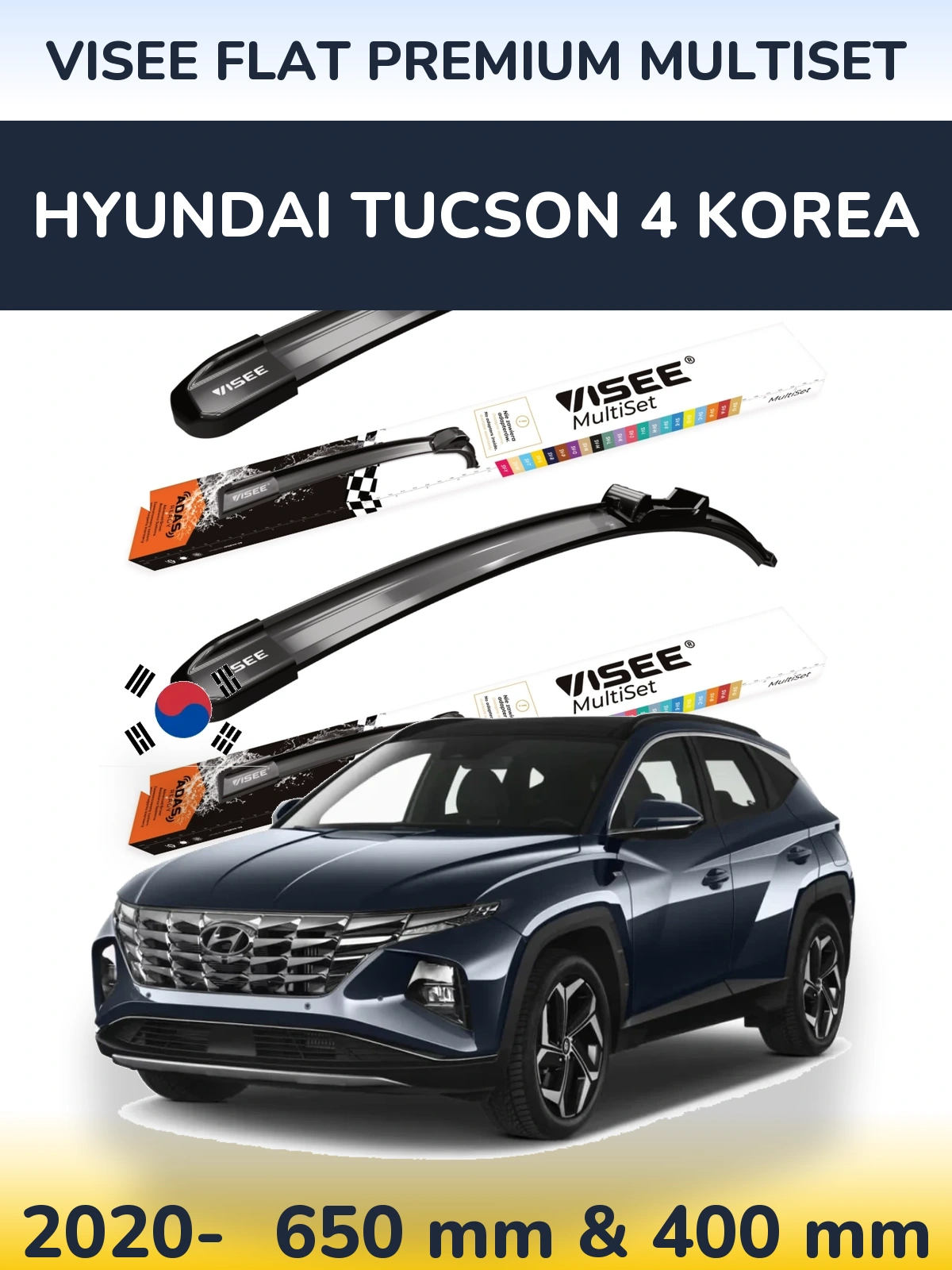 Komplet przednich wycieraczek VISEE FLAT PREMIUM MultiSet 650 & 400 mm do Hyundai Tucson 4 Korea 2020-2026