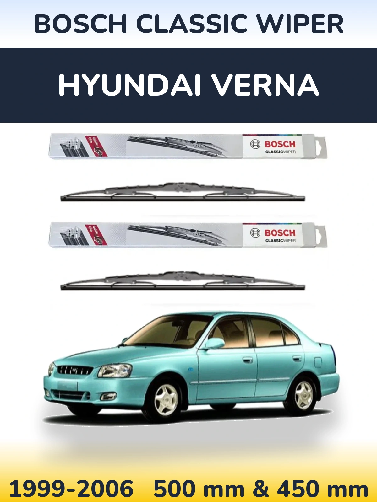 Komplet przednich wycieraczek BOSCH Classic Wiper 500 & 450 mm do Hyundai Verna 1999-2006
