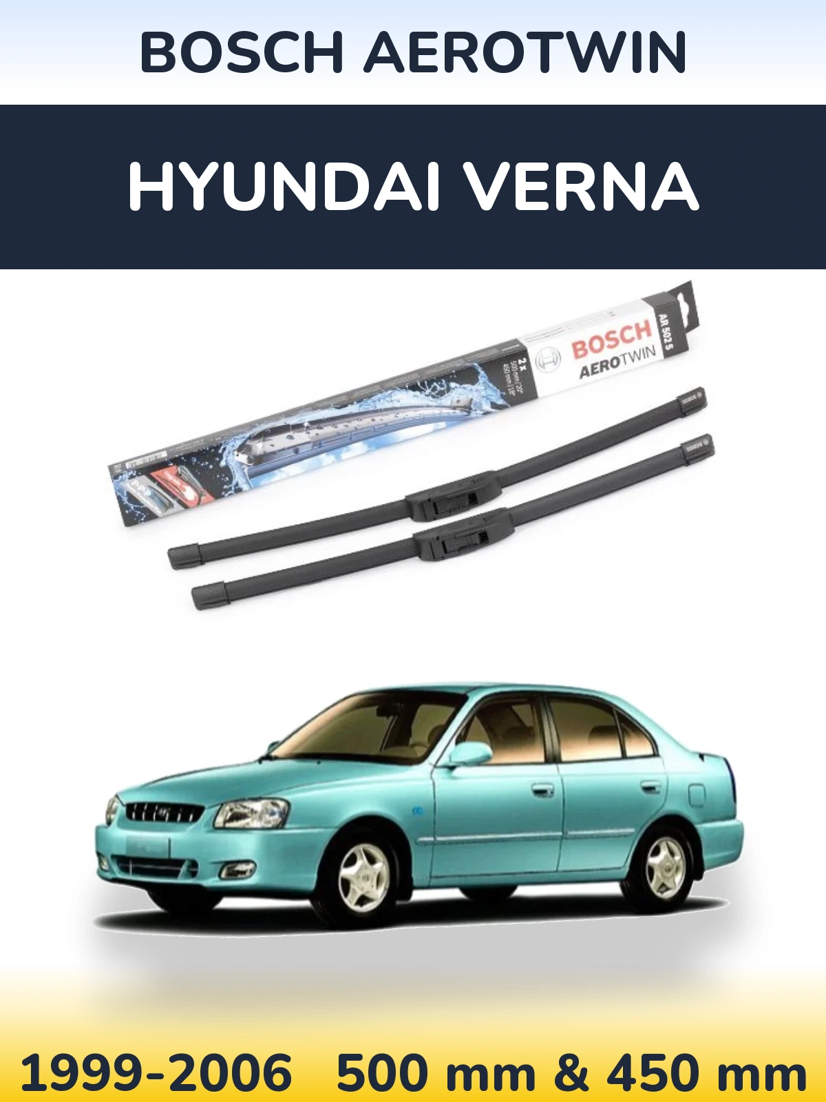Front wiper blade set BOSCH AeroTwin 500 & 450 мм for Hyundai Verna 1999-2006