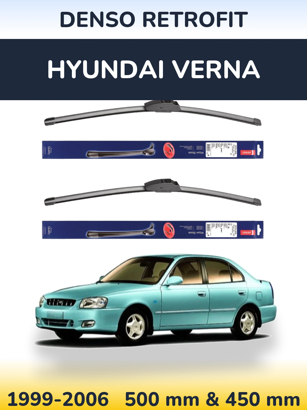 Front wiper blade set Denso Retrofit 500 & 450 мм for Hyundai Verna 1999-2006