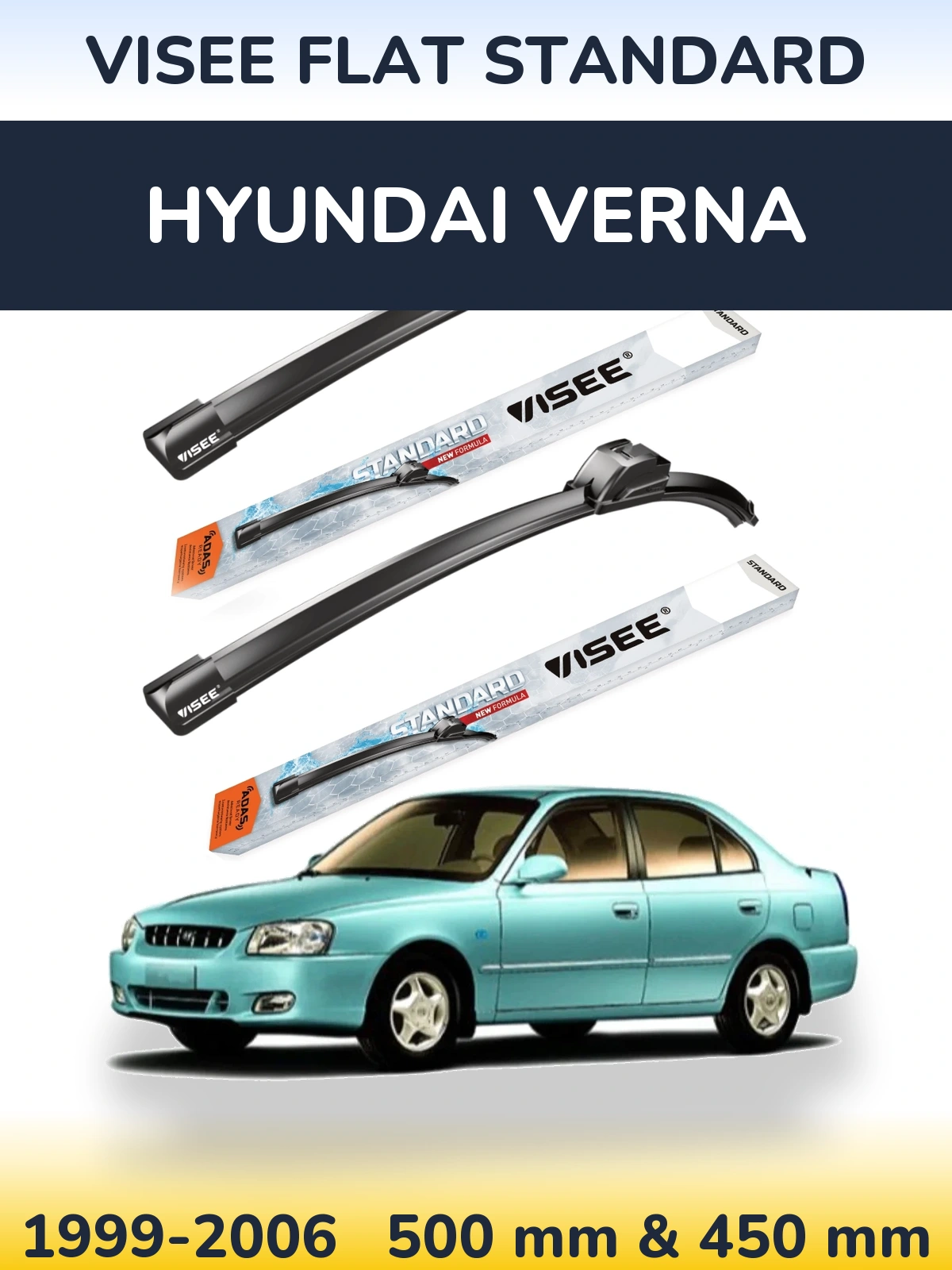 Front wiper blade set VISEE FLAT STANDARD 500 & 450 мм for Hyundai Verna 1999-2006