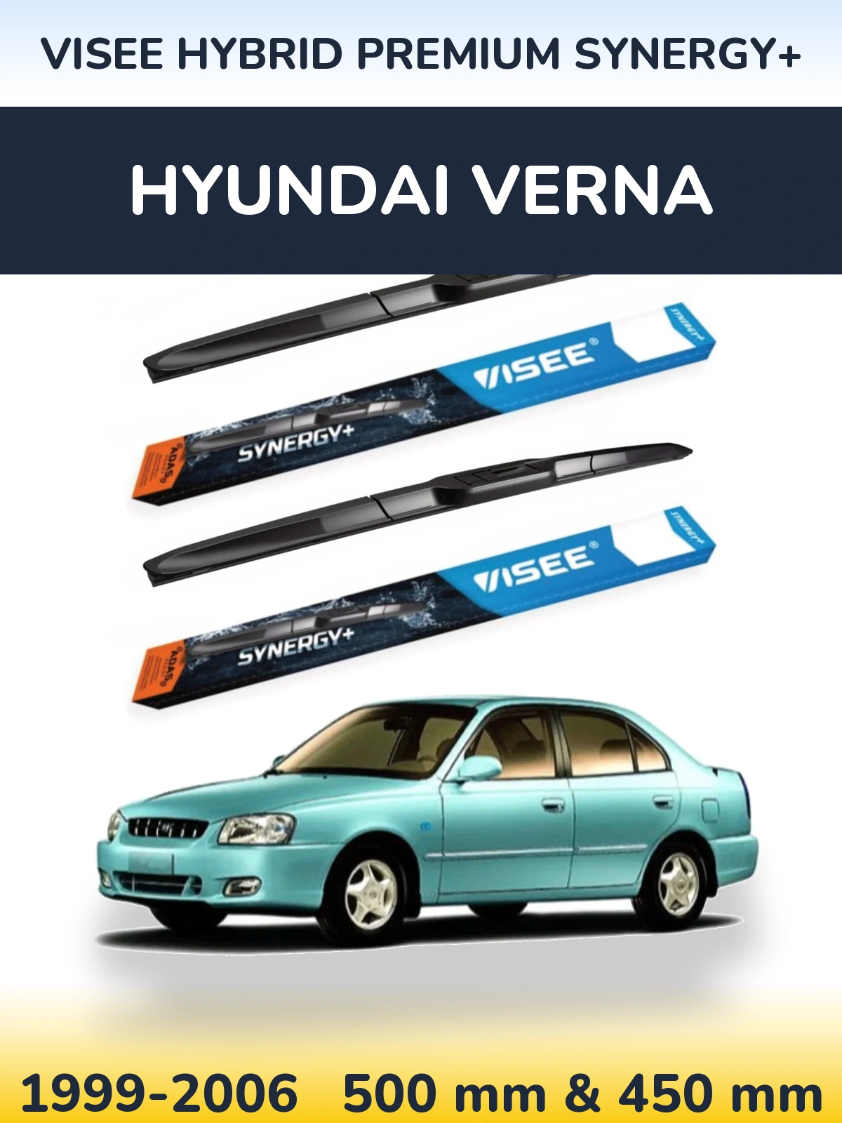 Front wiper blade set VISEE HYBRID PREMIUM SYNERGY+ 500 & 450 мм for Hyundai Verna 1999-2006