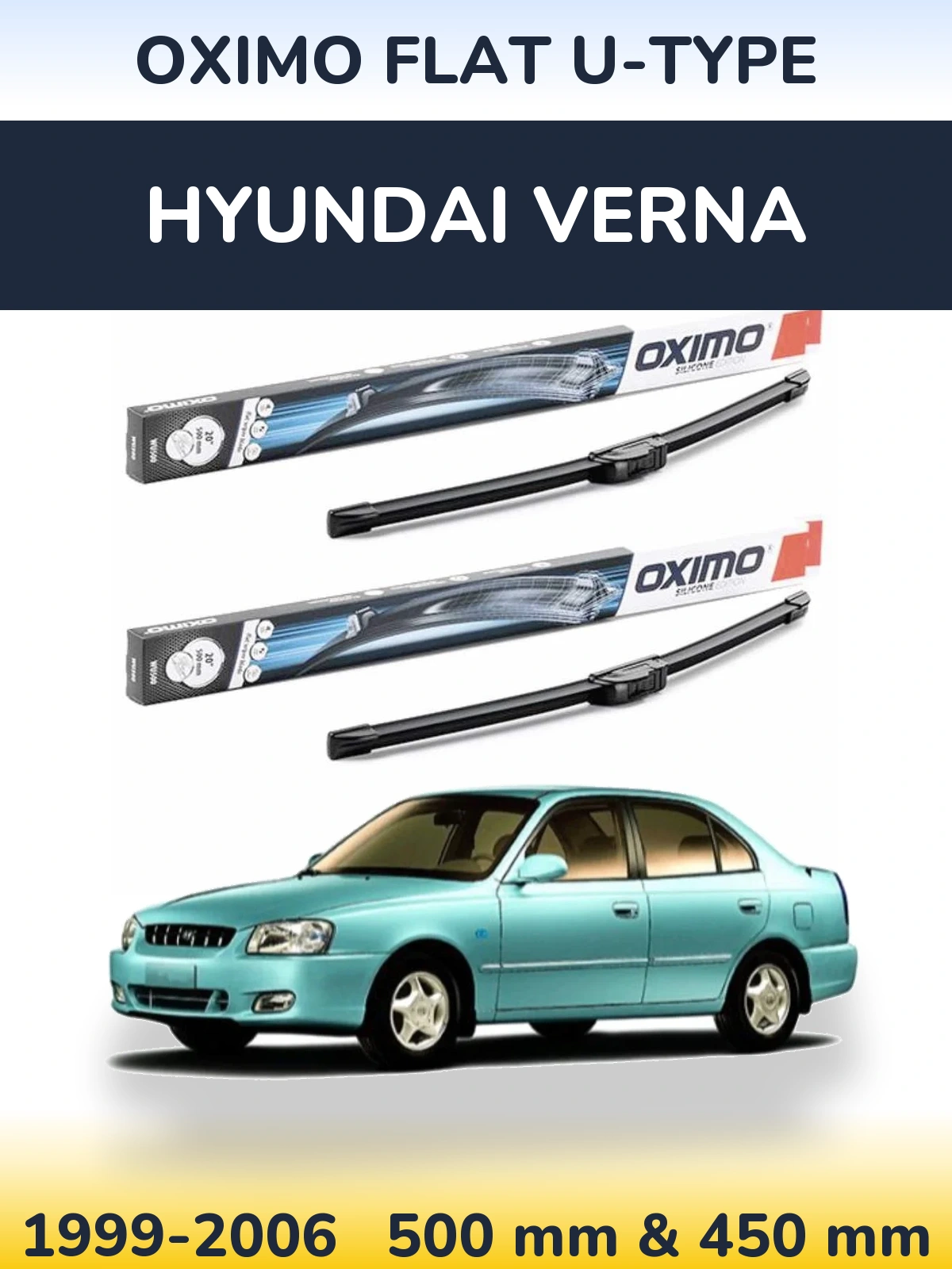 Front wiper blade set Oximo Flat U-type 500 & 450 мм for Hyundai Verna 1999-2006