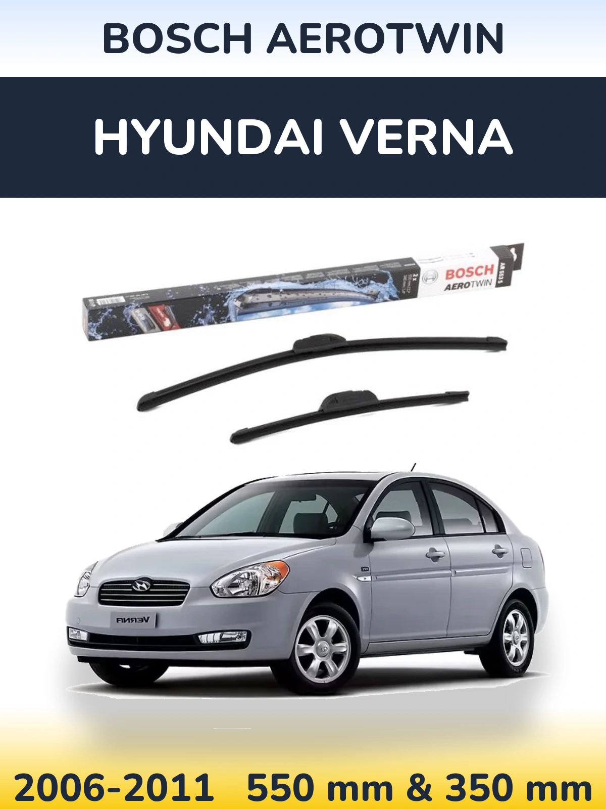 Front wiper blade set BOSCH AeroTwin 550 & 350 мм for Hyundai Verna 2006-2011