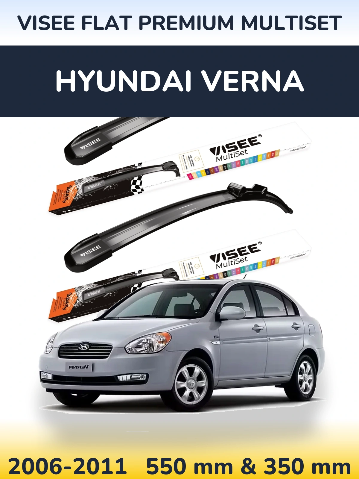 Front wiper blade set VISEE FLAT PREMIUM MultiSet 550 & 350 мм for Hyundai Verna 2006-2011