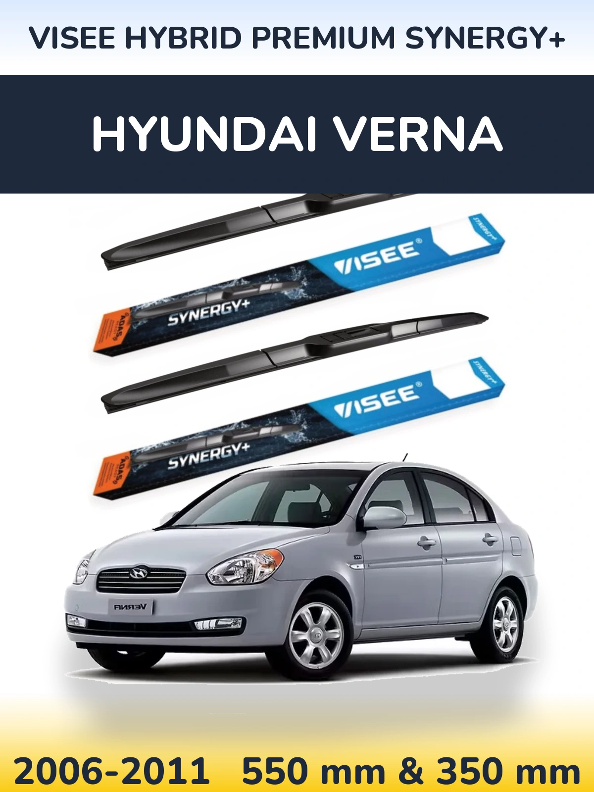 Front wiper blade set VISEE HYBRID PREMIUM SYNERGY+ 550 & 350 мм for Hyundai Verna 2006-2011