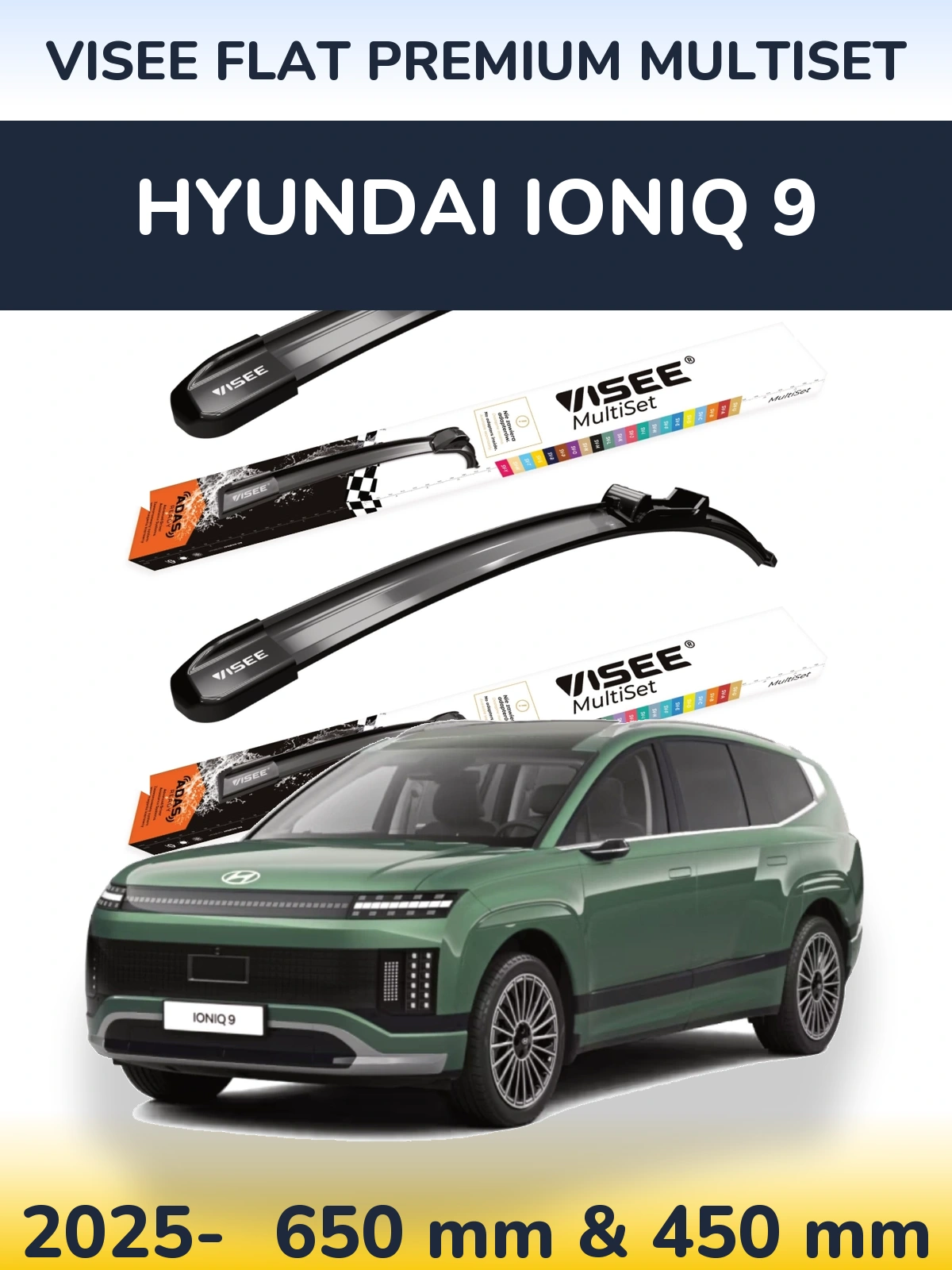 Комплект передніх щіток VISEE FLAT PREMIUM MultiSet 650 & 450 мм для Hyundai IONIQ 9 2025-2026