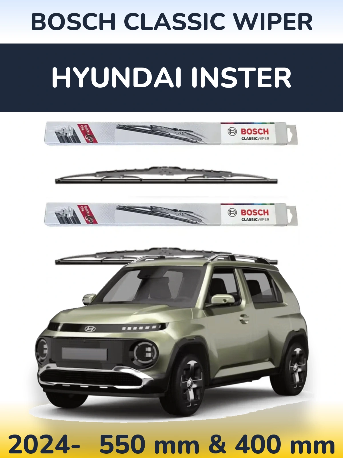 Front wiper blade set BOSCH Classic Wiper 550 & 400 mm for Hyundai Inster 2024-2026