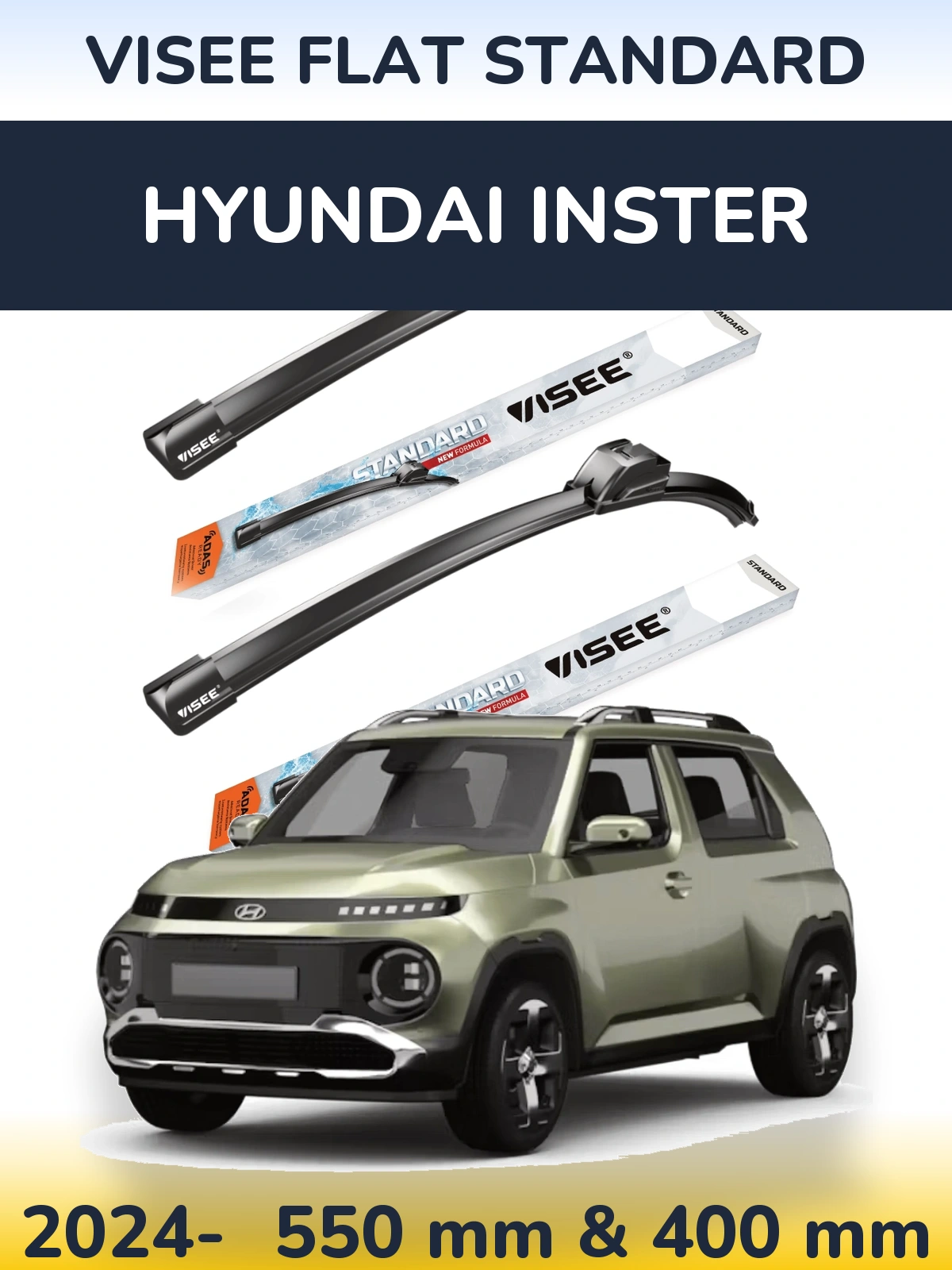 Front wiper blade set VISEE FLAT STANDARD 550 & 400 мм for Hyundai Inster 2024-2026