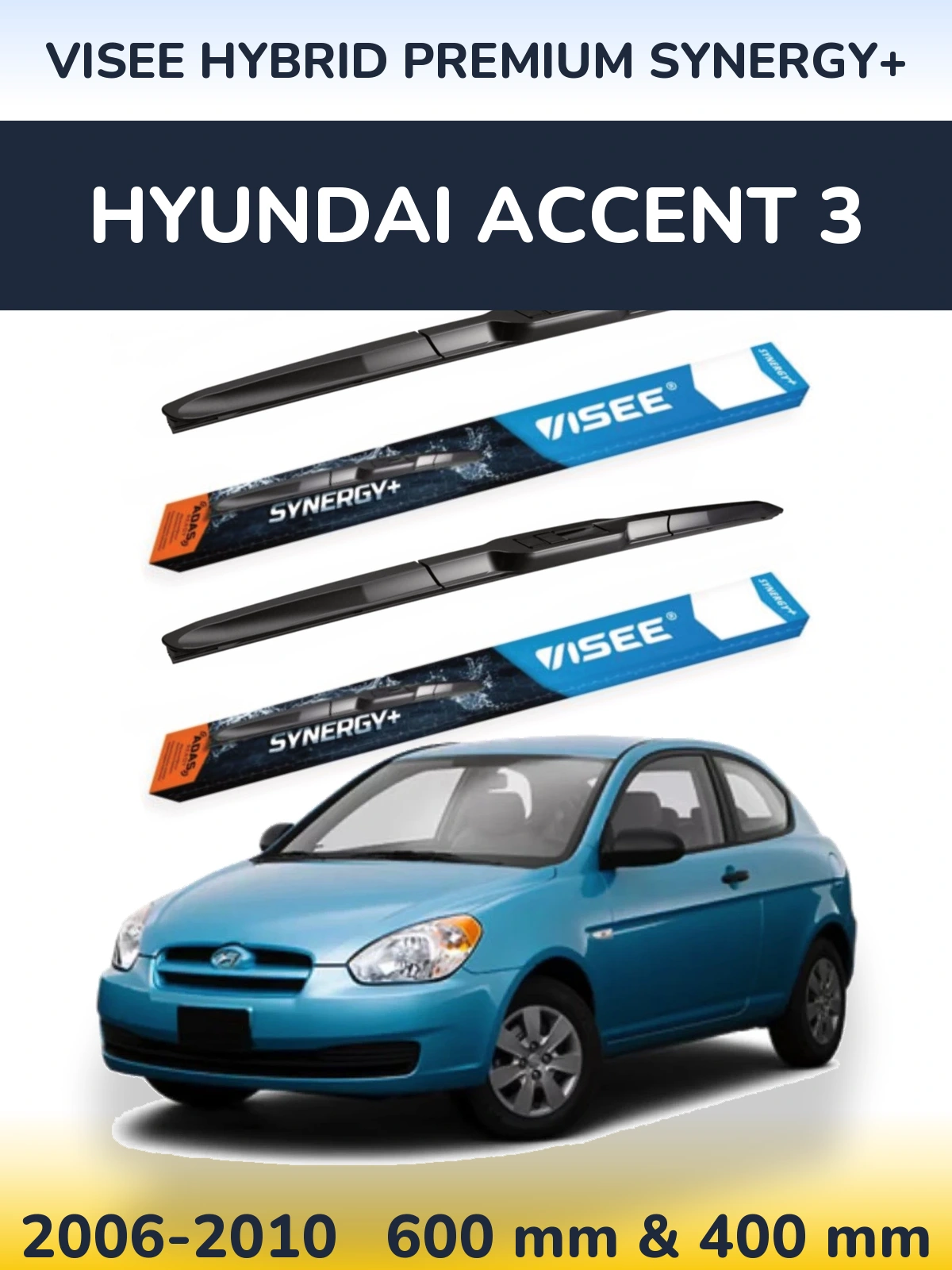 Front wiper blade set VISEE HYBRID PREMIUM SYNERGY+ 600 & 400 мм for Hyundai Accent 3 2006-2010