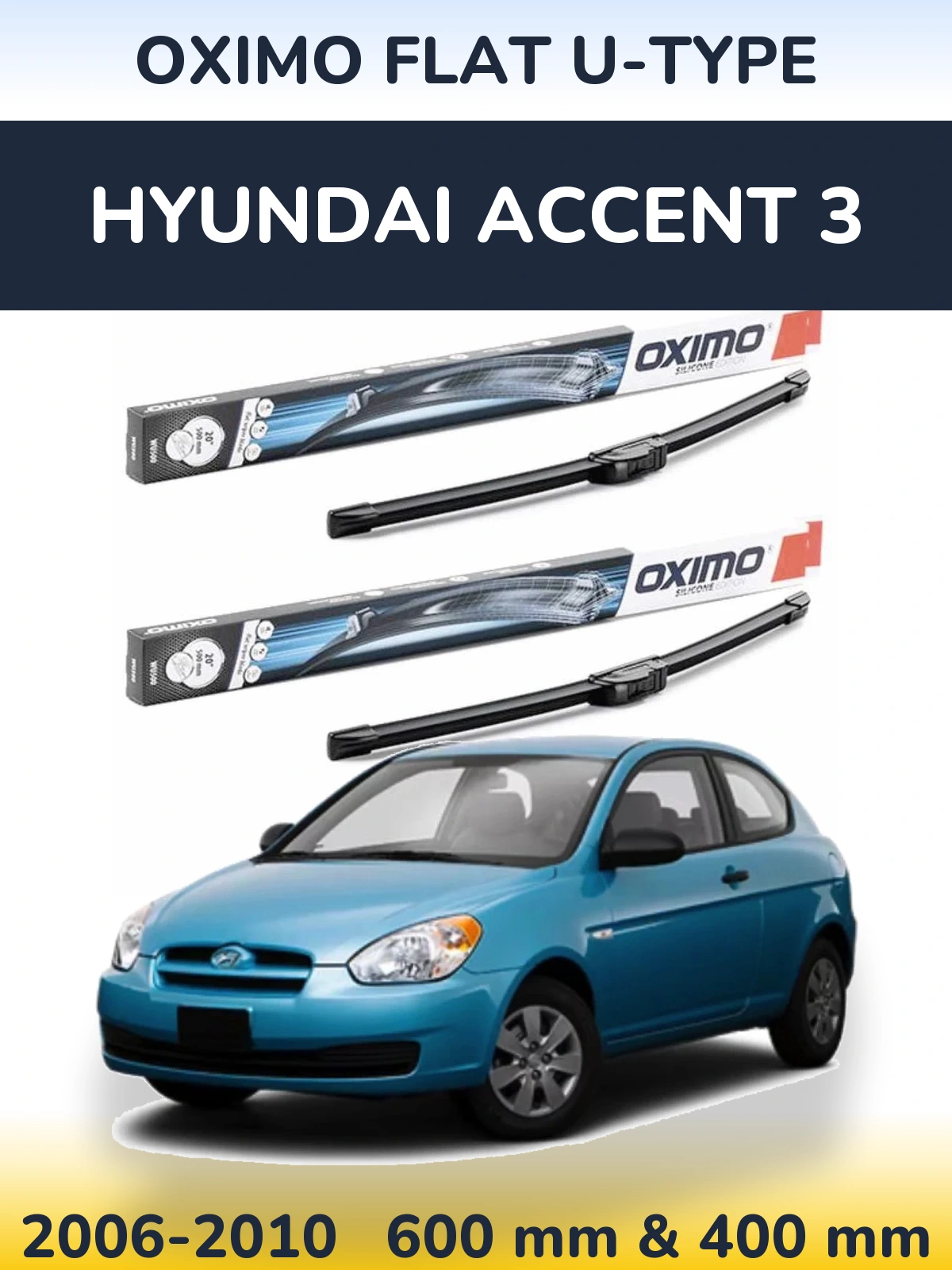 Front wiper blade set Oximo Flat U-type 600 & 400 мм for Hyundai Accent 3 2006-2010