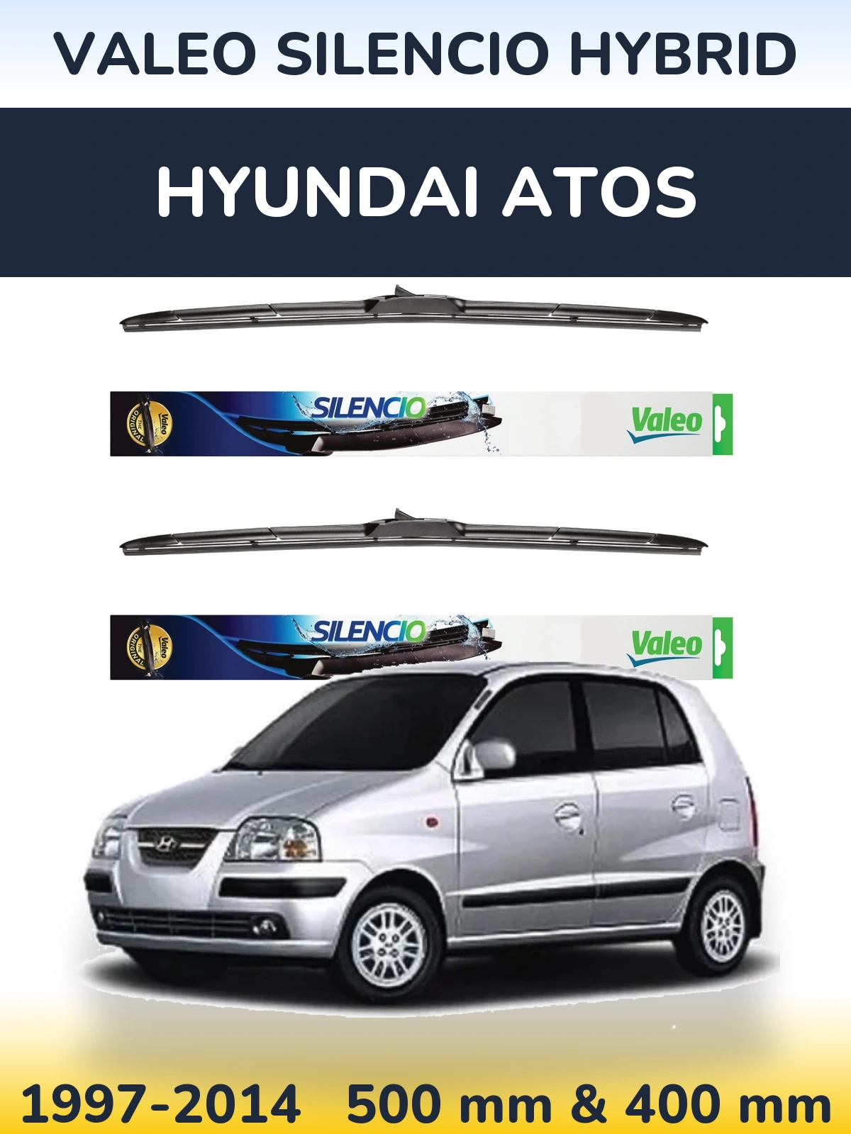 Комплект передних дворников Valeo Silencio Hybrid 500 & 400 мм для Hyundai Atos 1997-2014