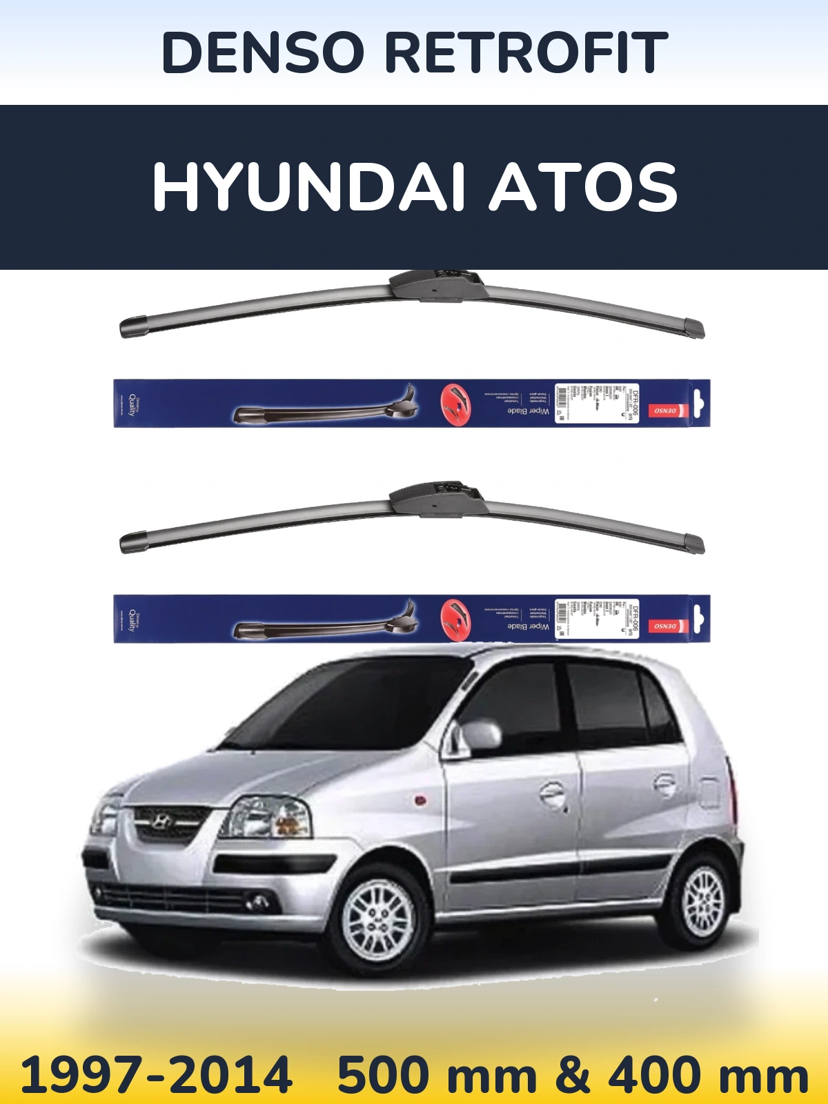 Komplet przednich wycieraczek Denso Retrofit 500 & 400 mm do Hyundai Atos 1997-2014