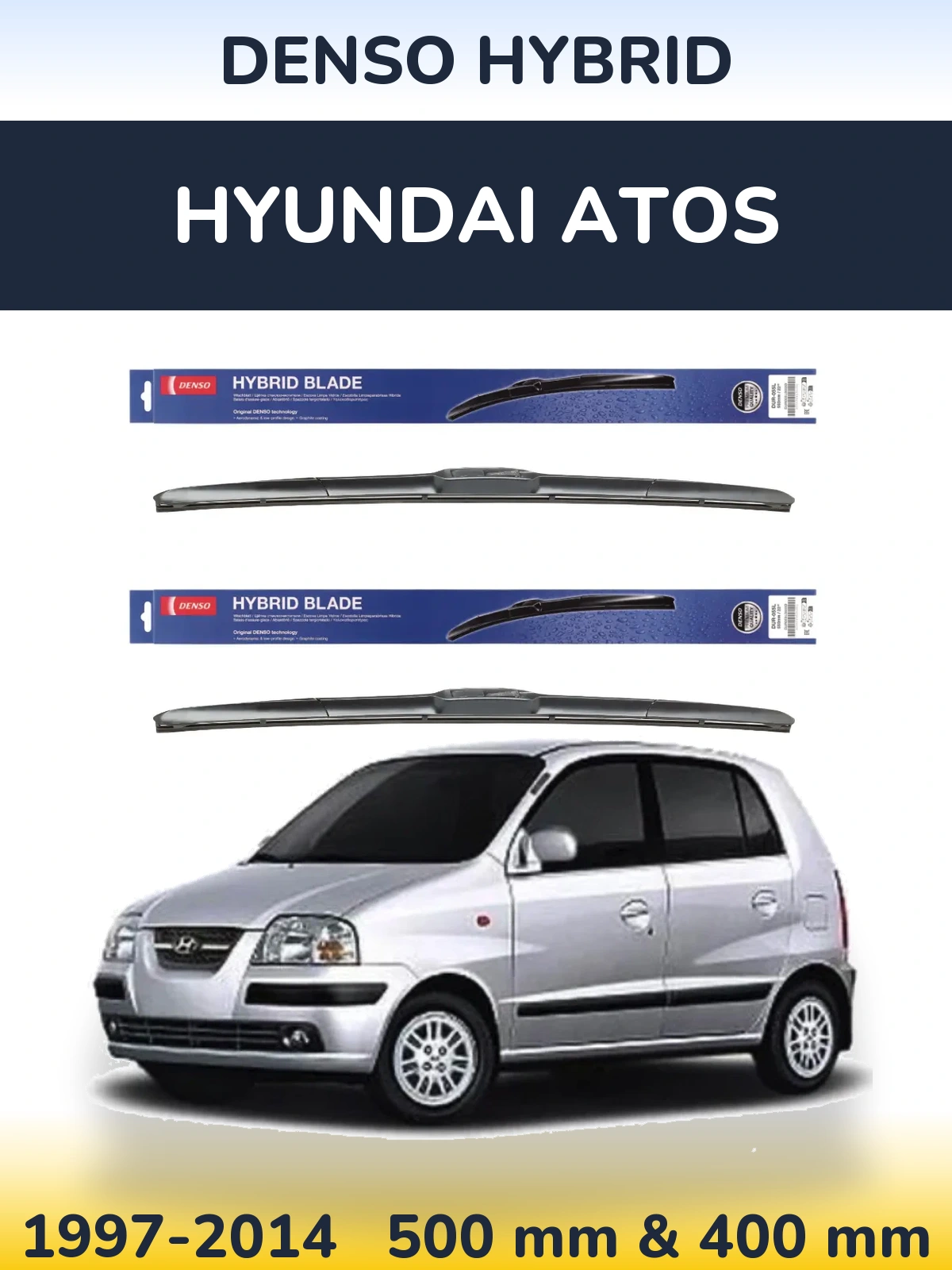 Комплект передних дворников Denso Hybrid 500 & 400 мм для Hyundai Atos 1997-2014
