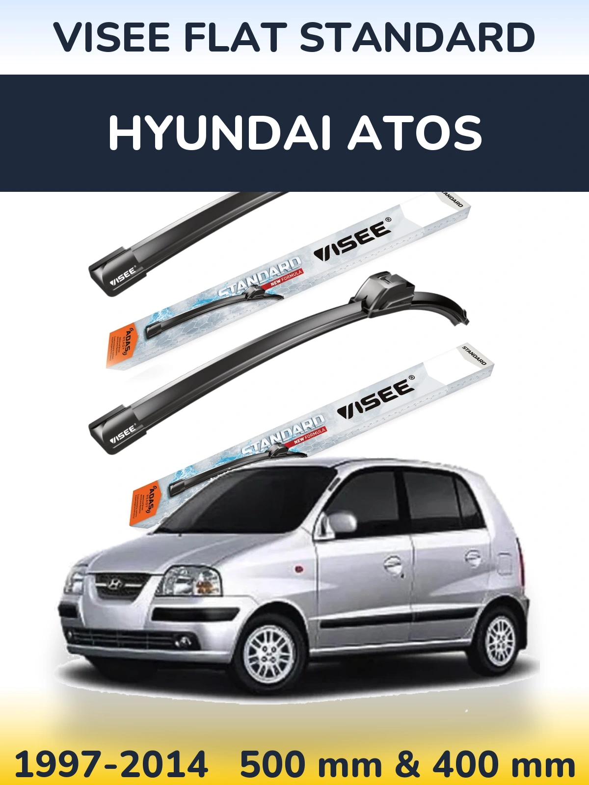 Front wiper blade set VISEE FLAT STANDARD 500 & 400 mm for Hyundai Atos 1997-2014