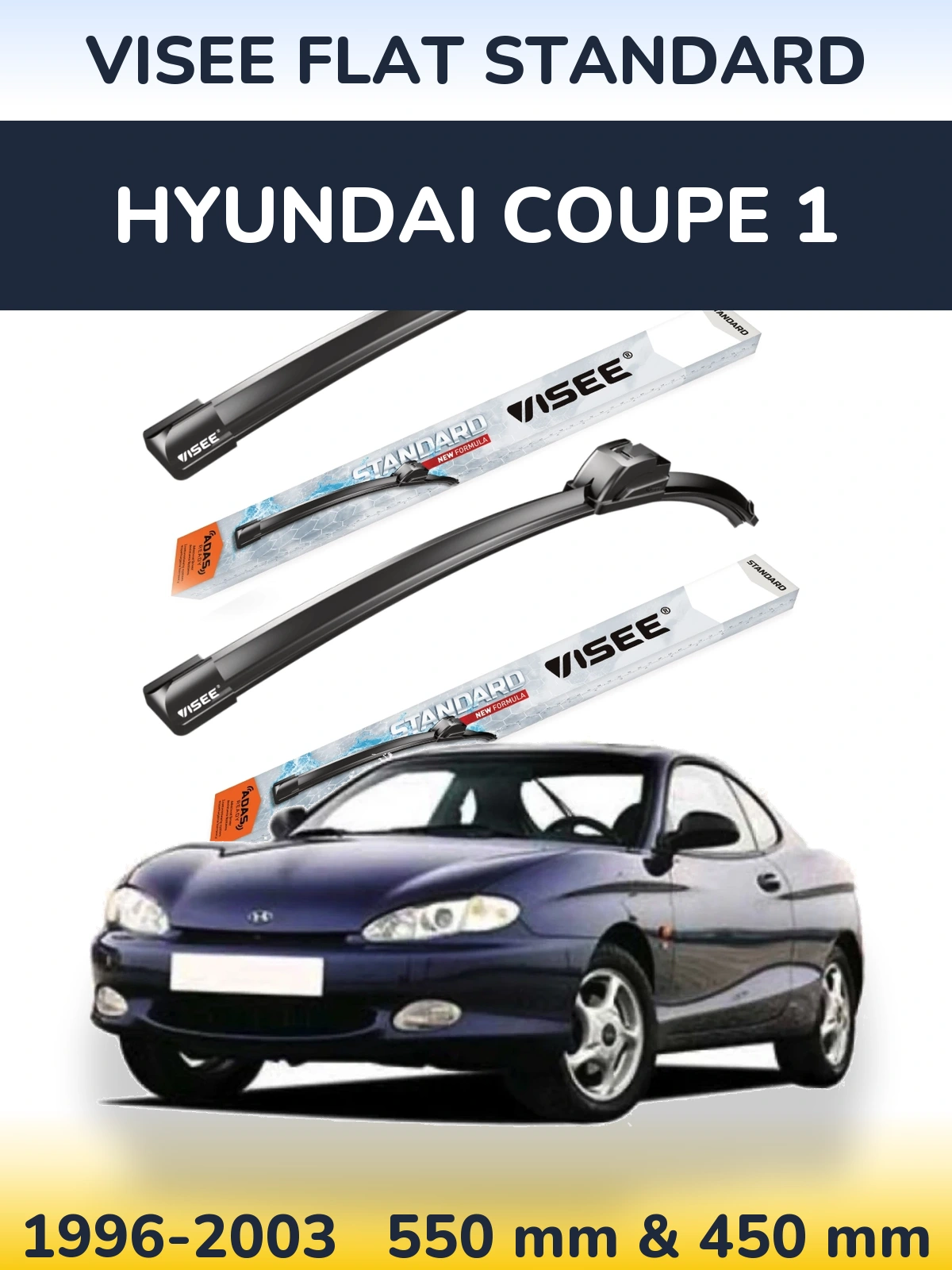 Комплект передних дворников VISEE FLAT STANDARD 550 & 450 мм для Hyundai Coupe 1 1996-2003