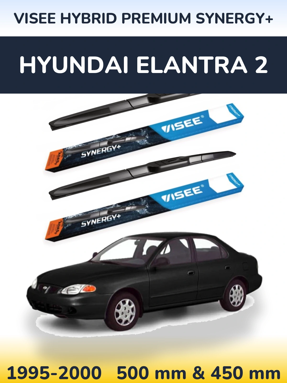 Front wiper blade set VISEE HYBRID PREMIUM SYNERGY+ 500 & 450 mm for Hyundai Elantra 2 1995-2000