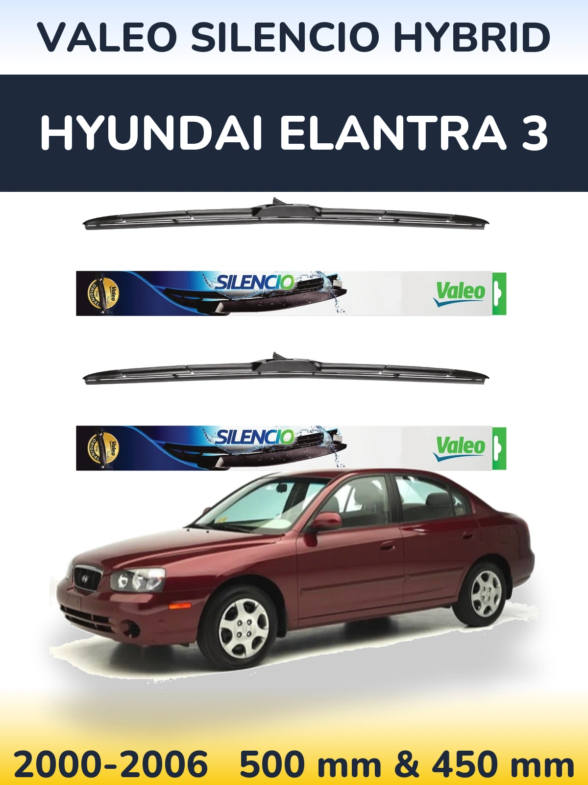 Комплект передних дворников Valeo Silencio Hybrid 500 & 450 мм для Hyundai Elantra 3 2000-2006