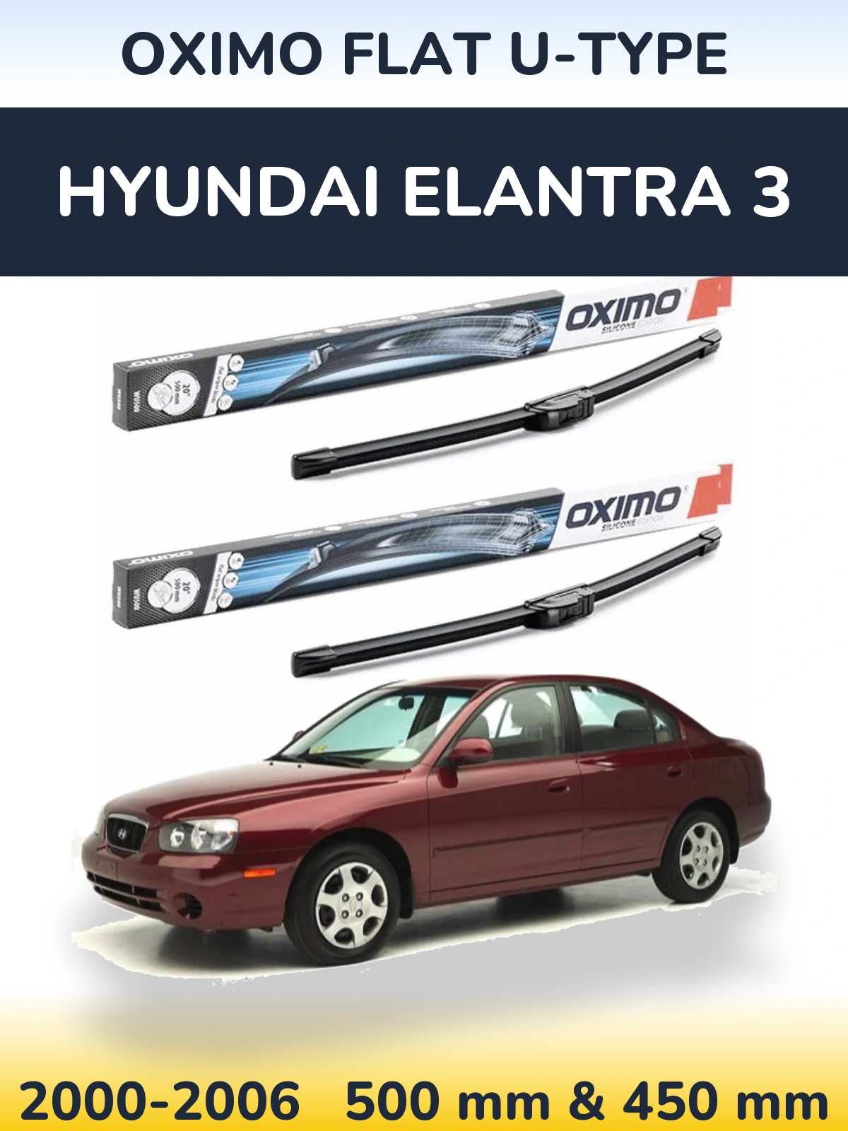 Комплект передних дворников Oximo Flat U-type 500 & 450 мм для Hyundai Elantra 3 2000-2006