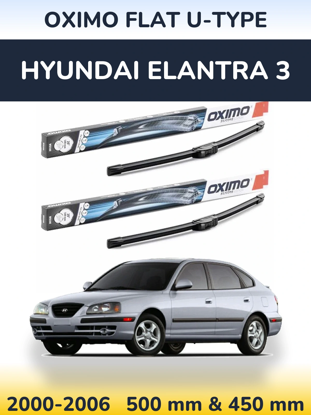 Комплект передних дворников Oximo Flat U-type 500 & 450 мм для Hyundai Elantra 3 2000-2006