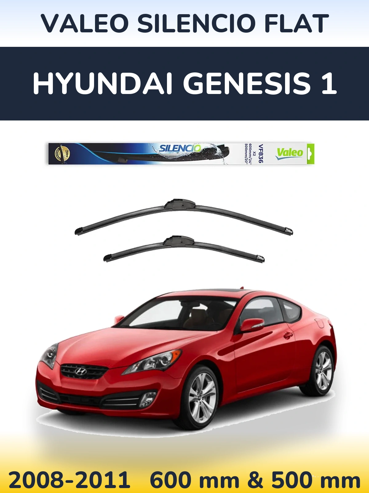 Комплект передніх щіток Valeo Silencio Flat 600 & 500 мм для Hyundai Genesis 1 2008-2011