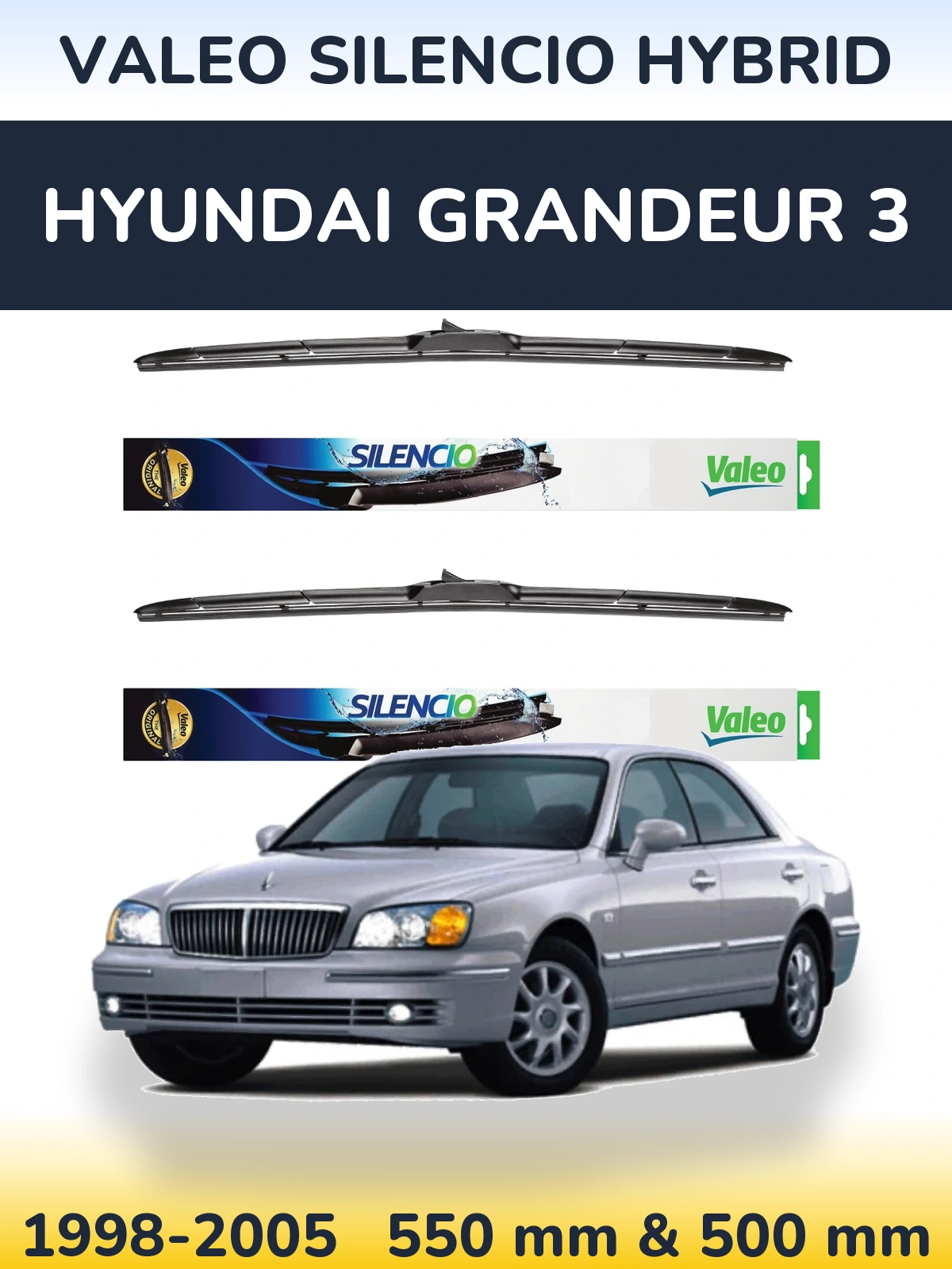 Комплект передніх щіток Valeo Silencio Hybrid 550 & 500 мм для Hyundai Grandeur 3 1998-2005