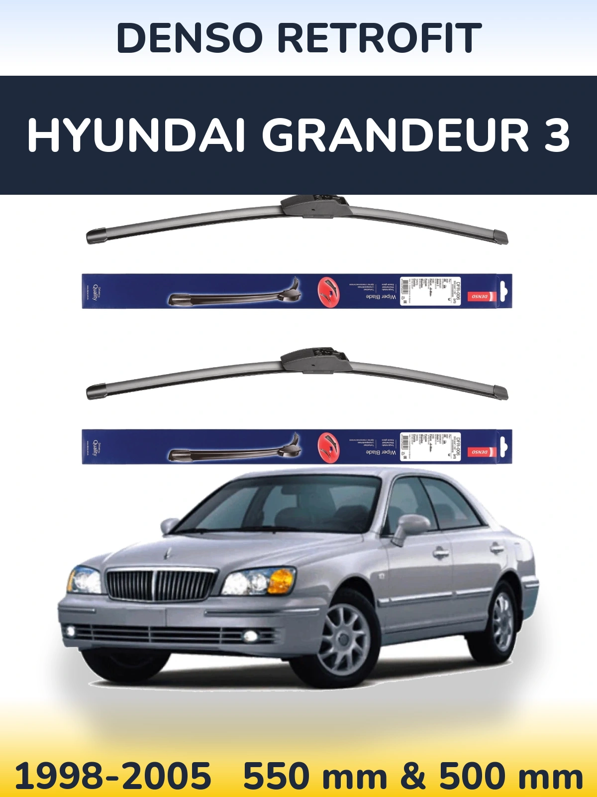 Komplet przednich wycieraczek Denso Retrofit 550 & 500 mm do Hyundai Grandeur 3 1998-2005