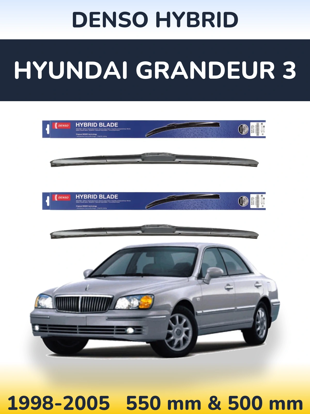 Komplet przednich wycieraczek Denso Hybrid 550 & 500 mm do Hyundai Grandeur 3 1998-2005
