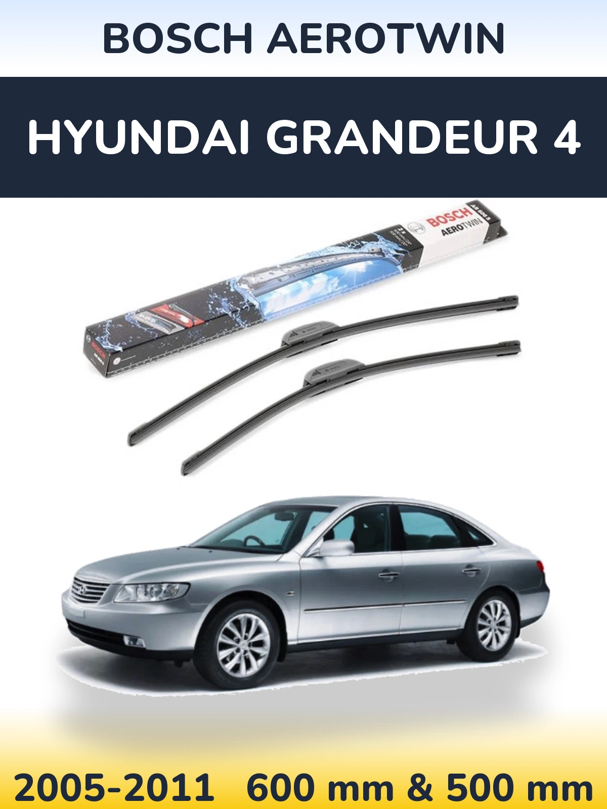 Комплект передніх щіток BOSCH AeroTwin 600 & 500 мм для Hyundai Grandeur 4 2005-2011