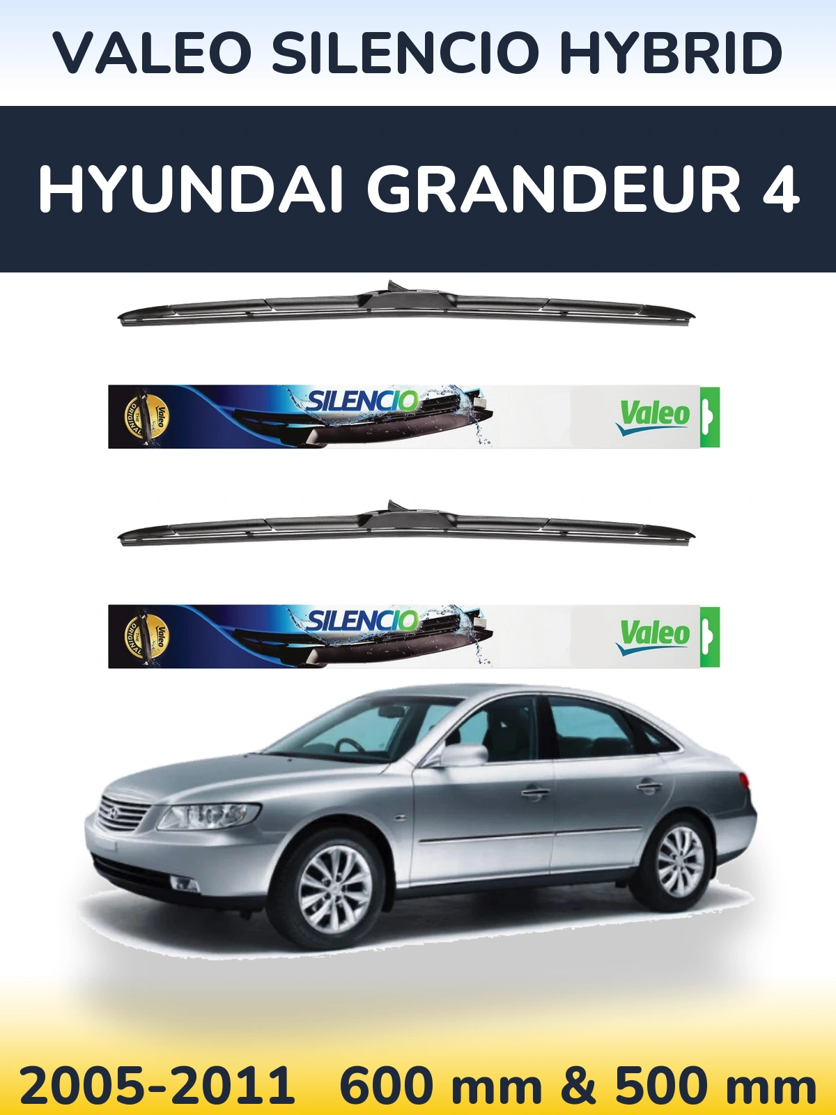 Комплект передніх щіток Valeo Silencio Hybrid 600 & 500 мм для Hyundai Grandeur 4 2005-2011