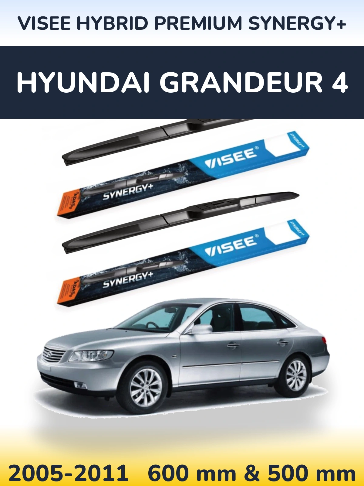 Комплект передніх щіток VISEE HYBRID PREMIUM SYNERGY+ 600 & 500 мм для Hyundai Grandeur 4 2005-2011