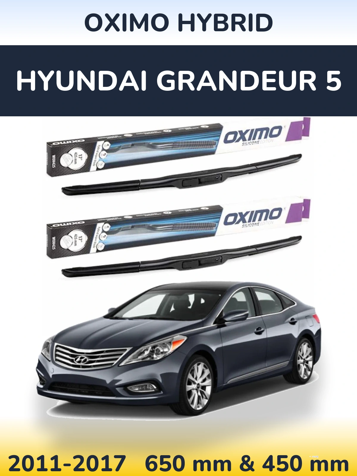 Комплект передних дворников Oximo Hybrid 650 & 450 мм для Hyundai Grandeur 5 2011-2017