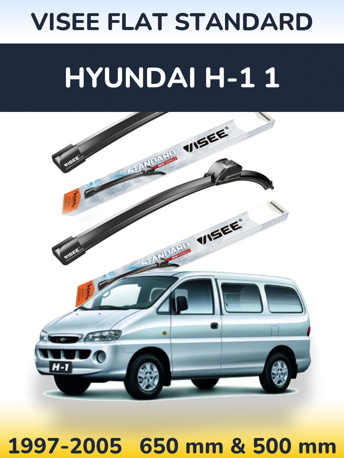 Комплект передних дворников VISEE FLAT STANDARD 650 & 500 мм для Hyundai H-1 1 1997-2005