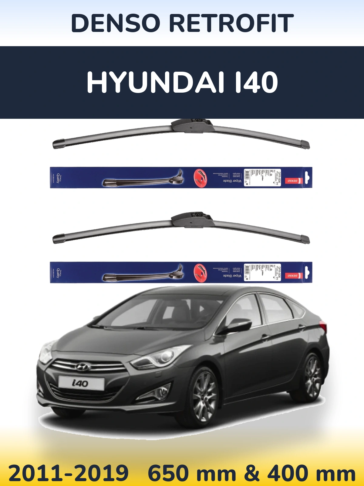 Front wiper blade set Denso Retrofit 650 & 400 мм for Hyundai i40 2011-2019